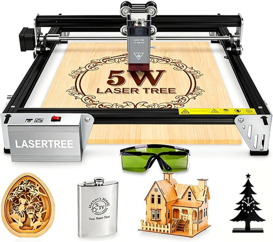 LASER TREE 5W Laser Engraver, 5000mW High Precision Laser Engraving Machine, Eye Protection, 12×12” Work Area, Class 4 Laser for Wood, Acrylic, Leather DIY Craft