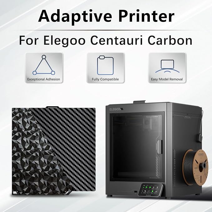Diamond+Carbon Plate for ELEGOO Centauri Carbon Build Plate 260x271mm, Dual-Sided PEO PET Magnetic Spring Steel Bed CC/CC2 Plate, High-Temp Resistant Printing Surface for ELEGOO CC/CC2 3D Printer