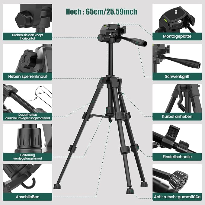 360° Self Leveling, Laser Tool with Tripod (29-1/2 In), Green Cross Line Laser for Construction, Renovation, Floor Tile, Picture Hanging, Class II, <1mW