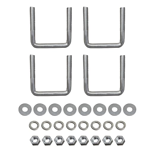 A.A Square U Bolt with Hardware for Boat Trailer, Galvanized Steel, 1/2" Diameter x 3-1/16" x 3-5/16" for 2x3 Beam (4 Pack)