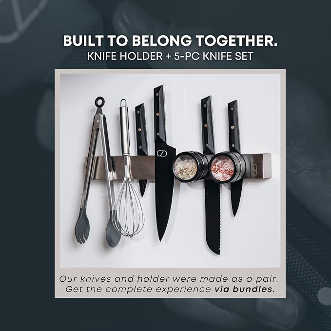 24" Magnetic Knife Holder for Wall with 2x Storage - Safe, Patented Design - Stainless Steel Knife Magnetic Strip, Under Cabinet Knives Storage - Magnet Strip Rack Kitchen Utensil Organizer