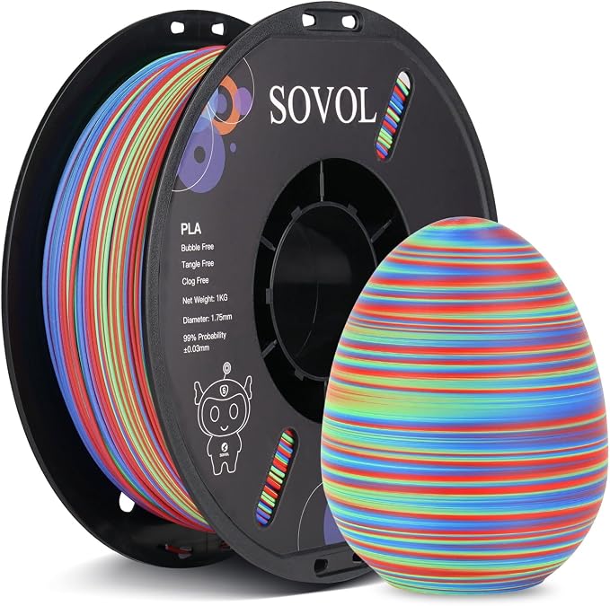Sovol Matte PLA Filament Rotated Tri Color Co-Extrusion 1.75mm, Fast Change 3D Printer Filament 1kg/ 2.2lbs, Matte Red Green Blue 3 in 1 Coextrusion PLA Material +/-0.03mm