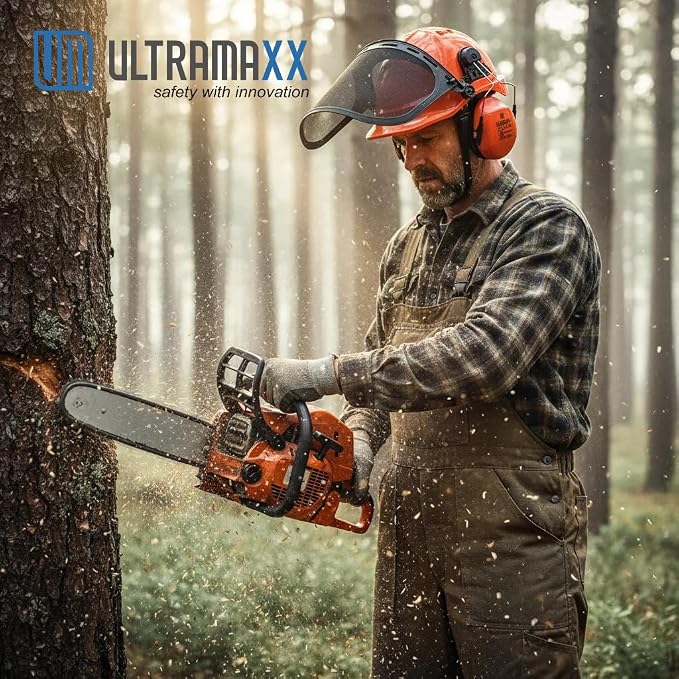 UM ULTRAMAXX 6-in-1 Chainsaw Helmet with Mesh Face Shield and Hearing Protection Ear Muffs, Forestry Safety Hard Hat Kits, ANSI Z89.1 Approved Certified Arborist Helmet, Orange