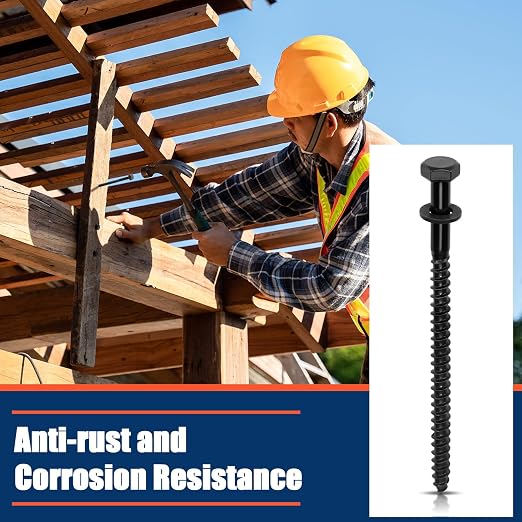 Tandefio 100 Pack 5/16''x5'' Hex Head Lag Bolts for Wood Ceramic Black Lag Screw Kit with Washers Heavy Duty Hot Dip Galvanized Coating Double Layer for Decks Fences