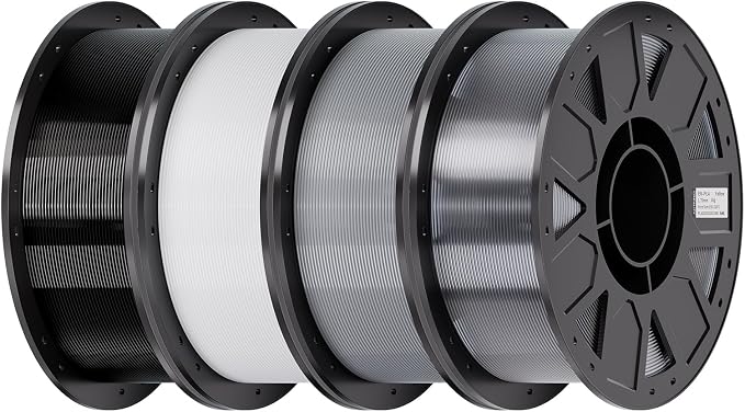 Creality Ender PETG 3D Printer Filament 1.75mm 4KG (8.8lbs), High Precision, Strong Toughness, Odorless, Better Flow, Moistureproof 3D Printing Ender PETG Filament, Black+White+Grey+Transparent