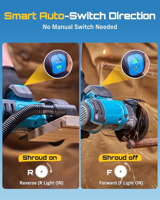 Seesii 21V Brushless 3" Cordless Cut-Off Tool with 2x 4.0Ah Batteries, 20000 RPM Mini Angle Grinder with 0.1s Safety Brake & Forward/Reverse, Cordless Cutter for Metal, Tile, Rebar