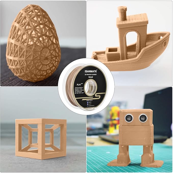 iSANMATE Wood PLA Filament 1.75mm, Real Wood Fiber Added 3D Printer Filament, Light Wood Fits for Most FDM 3D Printers 1kg/Spool