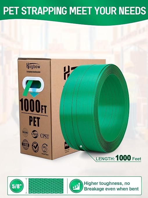 Banding Strapping Kit, Heavy Duty Pallet Packaging Kit with >1500lbs 5/8" x 1000' PET Strapping Roll, 100 Metal Seals, 1 Pair Gloves, Strapping Tensioner, Banding Sealer Tool, Banding Tool