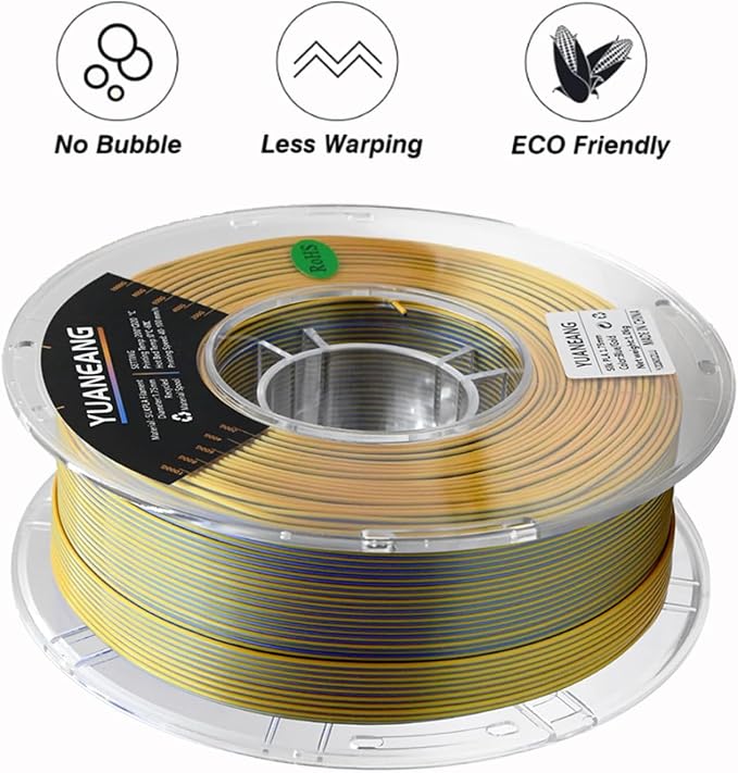 Silk Dual-Color PLA Filament 1.75mm Blue-Gold, ±0.03mm Precision, 1kg Spool (2.2 lbs), Smooth Gradient Two-Tone PLA, Neatly Wound & Compatible with Most 3D Printers