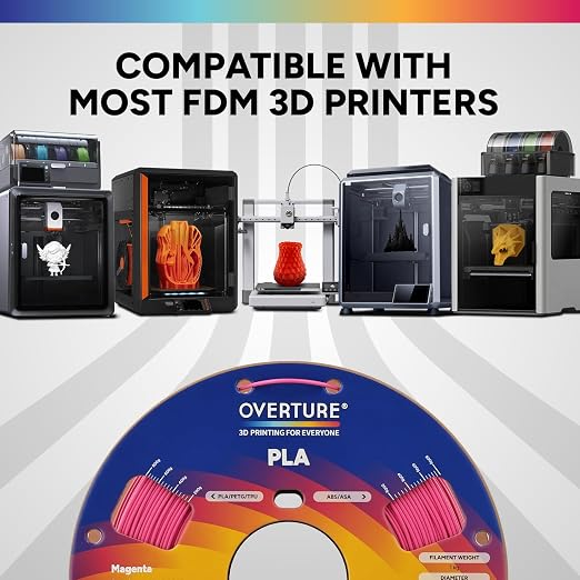OVERTURE High Speed PLA Filament 1.75mm, Neatly Wound 3D Printer Filament 1kg Spool (2.2lbs) Rapid PLA, Dimensional Accuracy +/- 0.02 mm, Fit Most FDM 3D Printers (Magenta)