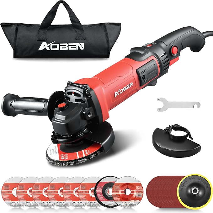 AOBEN 1200W Angle Grinder 4-1/2 inch | 10Amp, 11000 RPM, 7-Speed Corded Power Electric Cut off Tool with Switch Lock | for Heavy Duty Work & Metal Cutting, Grinding & Polishing