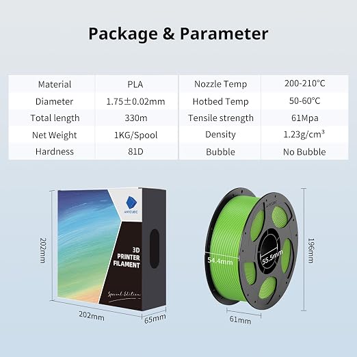 Anycubic PLA 3D Printer Filament, Intelligent PLA Filament Enhanced Smart Printing, 3D Printing PLA Filament 1.75mm Dimensional Accuracy +/- 0.02mm, 1KG Reusable Spool (2.2 lbs), Spring Leaf