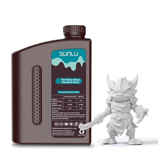 SUNLU 14K Water-Washable Standard Resin 3000g, High Precision for Miniatures, Water-Washable 3D Printer Resin, Fast Curing for LCD/DLP/SLA 3D Printers, 2KG White