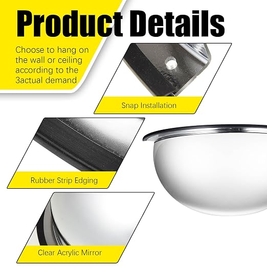 Kanayu 4 Pcs 18" Corner Mirror Blindspot for Wall Safety Security Acrylic Half Dome Convex Mirror Indoor for Ceiling Driveway Outdoor Hallway Warehouse Office Side View
