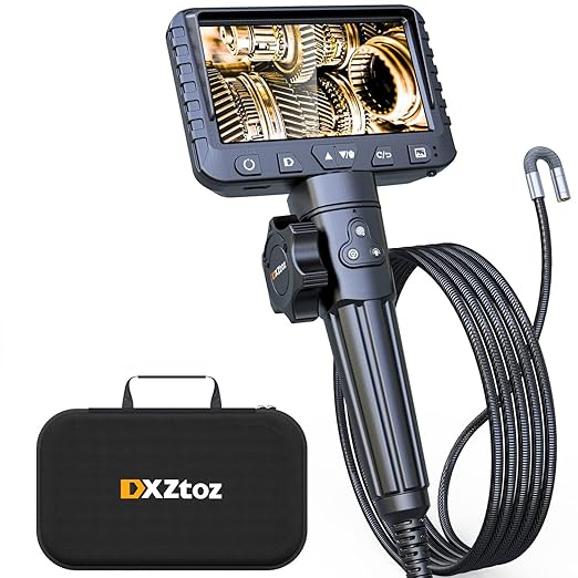 DXZtoz Two-Way Articulating Borescope with Light, 1080P Industrial Endoscope Inspection Camera with Flexible Articulated Probe for Automotive Engine Mechanic HVAC- 5.5FT
