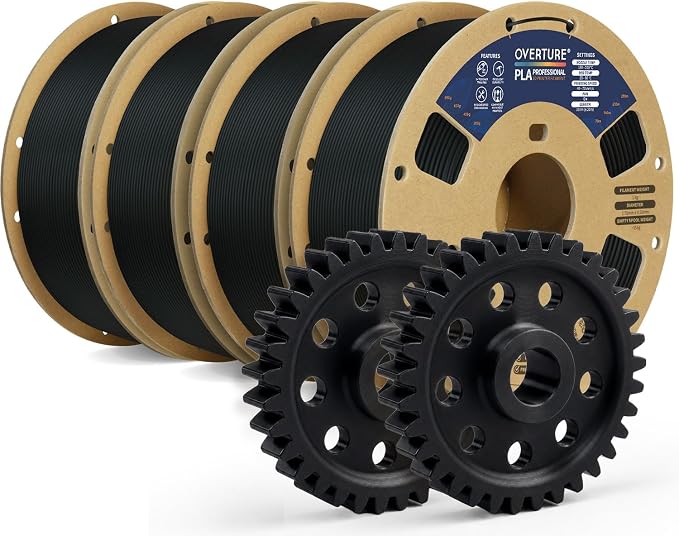 OVERTURE 4KG Bundle PLA Plus (PLA+) Filament 1.75mm, Stronger & More Durable, Professional Toughness 3D Printer Filament 1kg (2.2lbs) 4 Pack, High Precision +/- 0.02mm, Tangle-Free (Black*4)