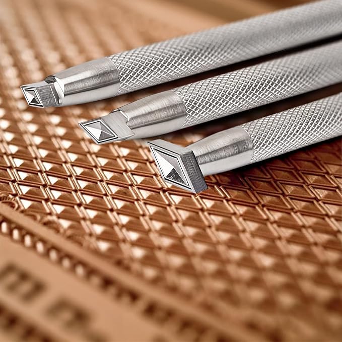 Singring Leather Stamping Tools Diamond Stamps 3D Geometric Pattern 304 Stainless Steel Stamp for DIY Leathercraft Carving Working (3pcs(S+M+L))
