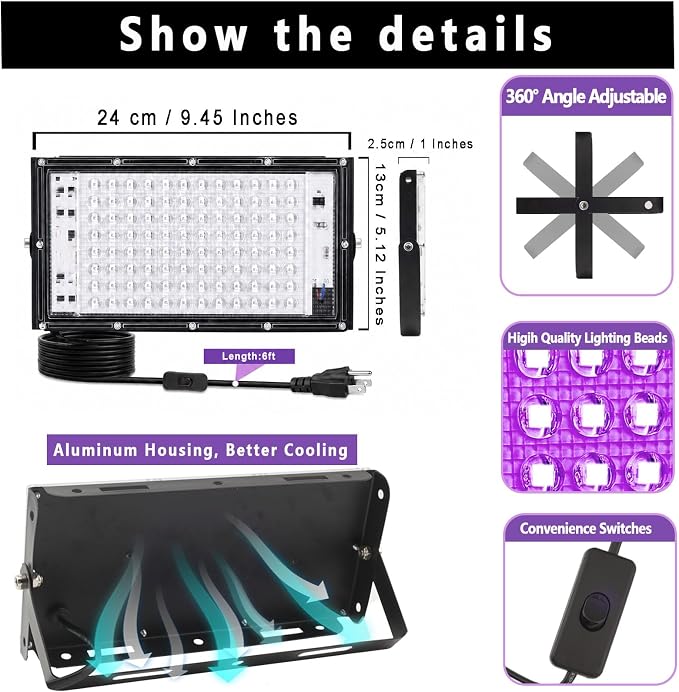 100W UV Resin Curing Light with Dual-Power 360° Rotating Turntable, 405nm UV Light for Resin, High-Power Lamp with 360° Adjustable Stand for SLA DLP LCD 3D Printers, DIY Curing Box