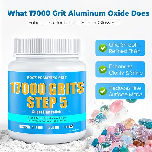 17000 Grit Aluminum Oxide Rock Tumbler Polish – Ultra-Fine Final Stage (Step 5), Maximum Gloss Polishing Powder for Rocks, Gems, Glass & Jewelry Making, Polish Refill, 1 lb