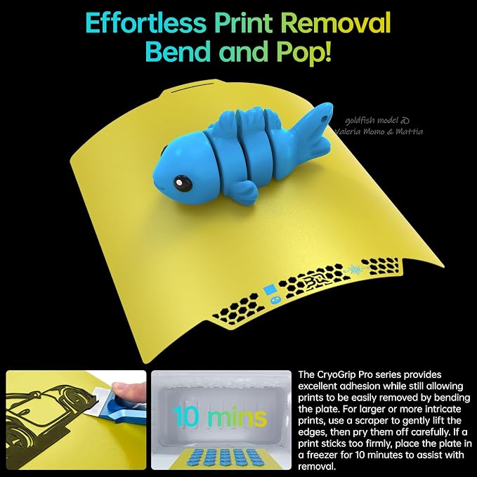 BIQU CryoGrip Pro Glacier Yellow Compatible with Bambu-Lab P1S/P1P/P2S/X2D/X1C/X1E/A1 3D Printers 257x257MM Panda Build Plate Double Sided Upgrade Removable Surface Platform