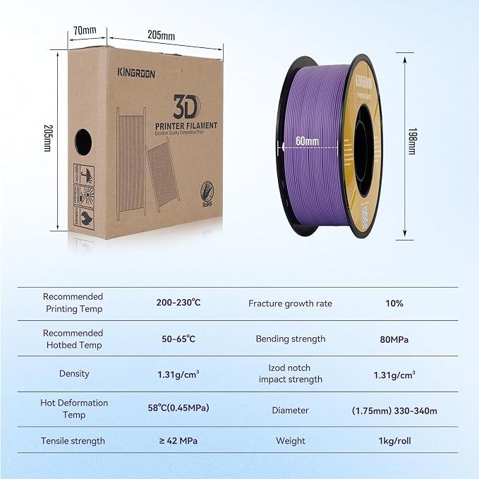 Kingroon Matte PLA Filament 1.75mm 3D Printer Filament Matte Filament 1kg Dimensional Accuracy +/- 0.02 mm (Matte Purple)