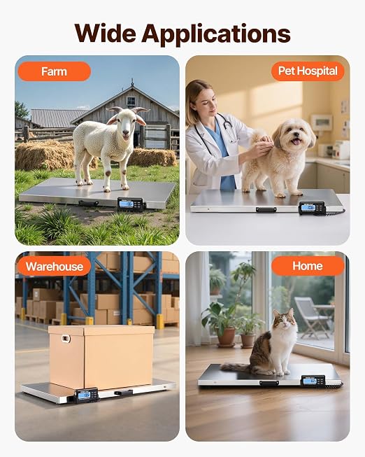 VEVOR 880Lbs x 0.2Lbs Livestock Scale Shipping Scales Large Platform 40.6x20.9Inch Stainless Steel Vet Scale Industrial Floor Scale Large Animal Dog Pig Scale Goat Weight Scale Pet Digital Scale