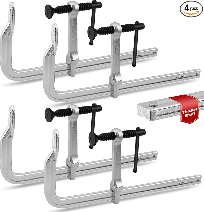 HORUSDY 4PCS Heavy-Duty Bar Clamps, 12-Inch F Bar Clamps with 1200LBS Strong Clamping Force, Drop-Forged Steel Frame, Smooth Adjustment for Woodworking, Metalworking, Welding, DIY, and Garage Projects