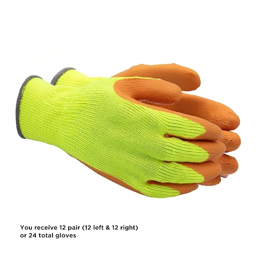 SHOWA Atlas 317 Original 1994 Crinkle Grip Work Gloves, Natural Latex Palm, Heavy Duty 10-Gauge for Construction, Landscaping, Gardening, & Masonry, Hi-Vis Yellow, Large, 12-Pair