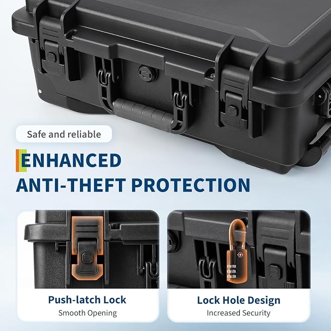 GarveeTech Protective Case,Heavy Duty Protective Dry Box Case with Padded Dividers and Wheels,Waterproof Travel Camera Case Dustproof and Impact Resistant,22” x 14” x 9”,for Travel, Hunt