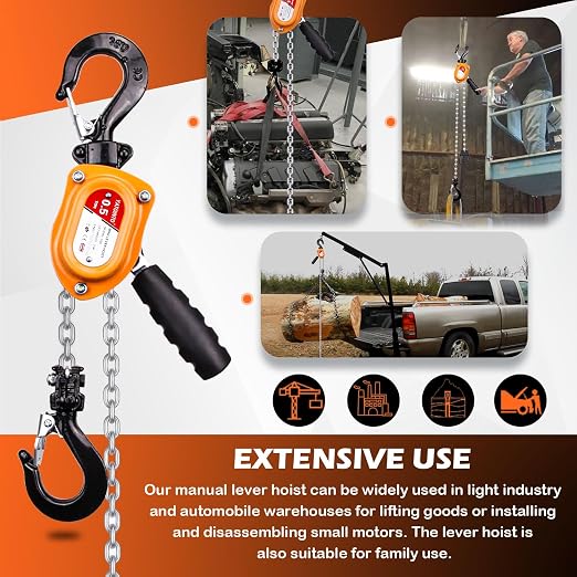 YATOINTO Manual Lever Chain Hoist, 1/2 Ton 1100lbs Mini Lever Block, 3M 10 FT Puller Come Along, G80 Rope Hoist Tool with Hook for Warehouse Building