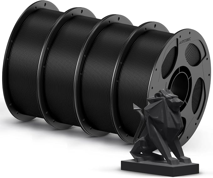 ANYCUBIC PETG Filament 1.75mm Bundle, 3D Printer Filament, Dimensional Accuracy +/- 0.02mm, Exceptional Toughness, Print with Most FDM 3D Printers, 1KG Reusable Spool, 4KG Black