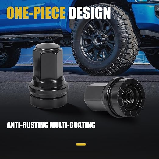 32 Pcs M14x1.5 One-Piece Design Chrome Lug Nuts for 2017-2025 Ford F250 F350 Super Duty HCPZ-1012-B HCPZ-1012-A (Black)