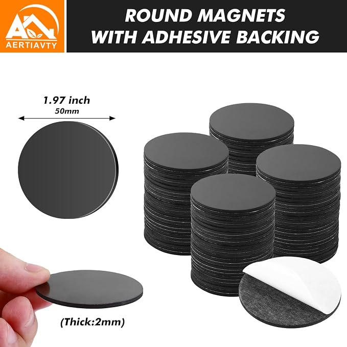 Aertiavty Round Magnets with Adhesive Backing, 240 Pcs 2" Fridge Magnets, Adhesive Magnet Dots, 80 Mil Sticky Magnet for Whiteboard, Refrigerator, Crafts, Easy Peel and Stick