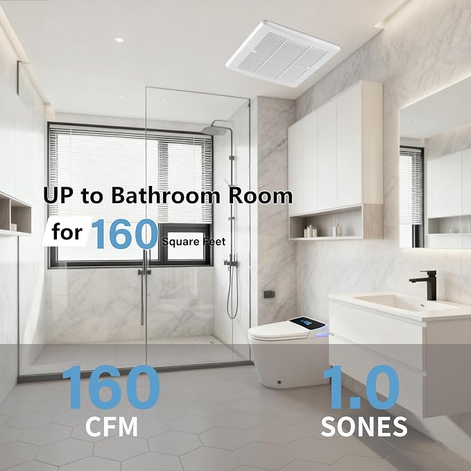 Tech Drive Bathroom Fan,160 CFM, Very Quiet 1.0 Sone,6 Inch Duct | No Attic Access Needed,Easy to Install Ceiling Mounted Ventilation Exhaust Fan, White,ETL Certified