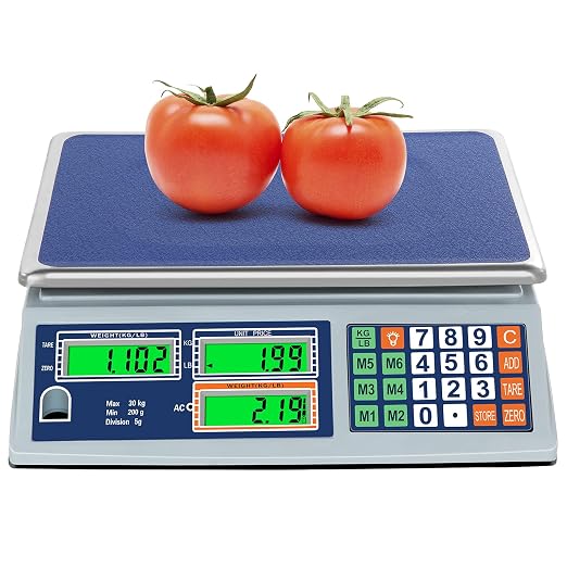 Price Computing Scale 66lb/30kg Dual LCD Digital Commercial Price Scale with Stainless Steel Platform,Rechargeable Commercial Food Scale for Farmers Market, Retail Outlets, Meat Shop