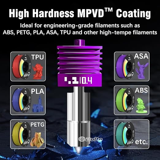 Upgraded 0.4mm A2L/H2D/H2S/H2C/P2S/A2L/A1/A1 MINI Hotend with Anti-Stick MPVD Coating - High Speed Hardened Steel P2S Nozzle for Bambu Lab P2S,H2/A1/A2L Series Printers, Bamboo Lab Parts & Accessories