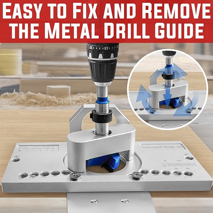 35mm Concealed Door Hinge Jig, Cabinet Hinge Hole Drilling Jig with Quick Clamp & Dust Vacuum Adapter - Precision Metal Woodworking Mounting Tool for Perfect Hinge Installation