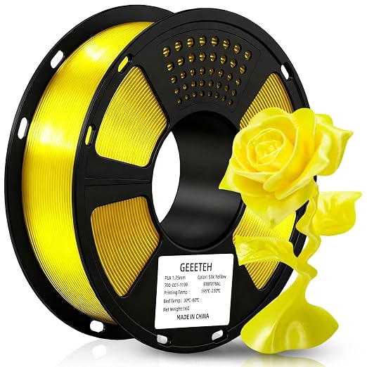 GEEETECH Silk PLA Filament 1.75mm Yellow | Shiny 3D Filament, 1kg (2.2lbs) 1 Spool, Dimensional Accuracy +/- 0.02 mm, 3D Printer