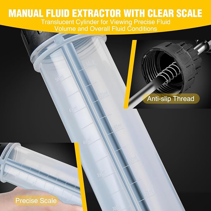 GOOACC Oil Extractor Pump, 500CC Fluid Extractor Automotive Manual Fuel Suction & Filler Pump with Extension Hose Syringe Vacuum Pump, Brake Fluid Extractor for Oil Change Extraction Transfer (500ml)