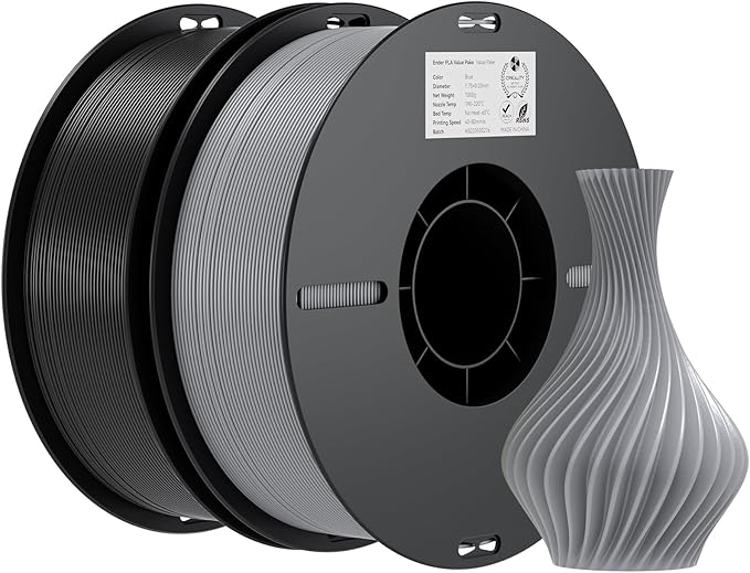 Creality PLA Filament 1.75mm Bundle 2KG, High Precision +/-0.02mm 3D Printer Filament, Consistent Extrusion, Smooth Printing, 2 Pack 1KG Spool,Fits for Most FDM 3D Printers(Grey, Black)