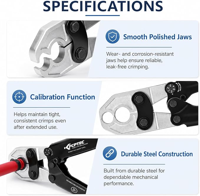 KF CPTEC PEX Crimping Tool Kit for ASTM F1807 Copper Crimp Ring Systems, 1/2 Inch & 3/4 Inch PEX Crimper with PEX Cutter and Go/No-Go Gauge, Plumbing Tool Set for PEX-B Pipe