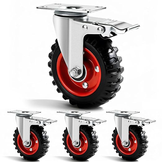 5 Inch Caster Wheels Heavy Duty with Dual-Lock Safety Brake and Rubber Tire Wheels, Heavy Duty - 400 Lbs Per Caster for Workbench, Trolley, Cabinet, Swivel Rubber Wheel 4-Packs with mounting Hardware