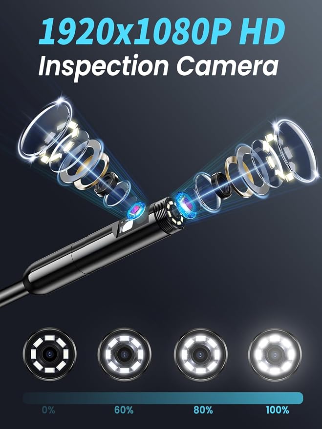 Endoscope Camera with Light, 4.3" IPS Screen 1080P Tools Borescope with 8 LED Lights，Semi-Rigid Cable Snake Camera, IP67 Waterproof Sewer Inspection Men Tool - 16.5FT-Dual Lens