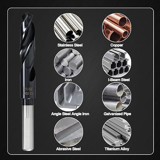 21/32 Drill Bit for Metal and Hardened Steel, M35 Cobalt 1/2 Inch Reduced Shank Industrial Grade Heavy Duty Drill Bit, with Index Storage Case