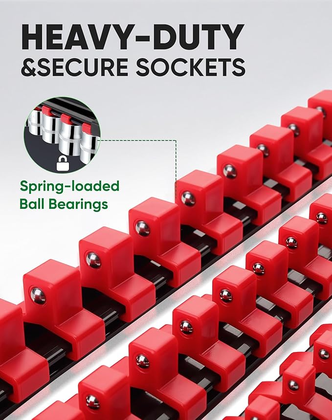 ALOANES 30PC Socket Organizer, Socket Rails Fit 1/2", 1/4" and 3/8" Drive | Portable Heavy Duty ABS Socket Holders Hold up 430 Sockets for Toolbox Drawer Bags(5 Color)