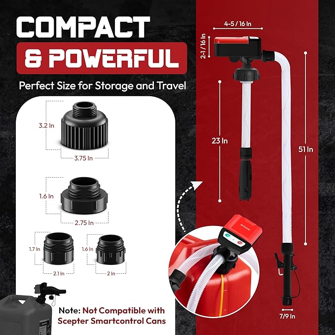MAYALEAD Automatic Electric Fuel Transfer Pump, 3.8 GPM Portable Gas Can Pump, 51" Extra Long Hose, Battery or USB Powered, 4 Size Adapters with Leak Protection for Gasoline, Diesel, Kerosene, Oil