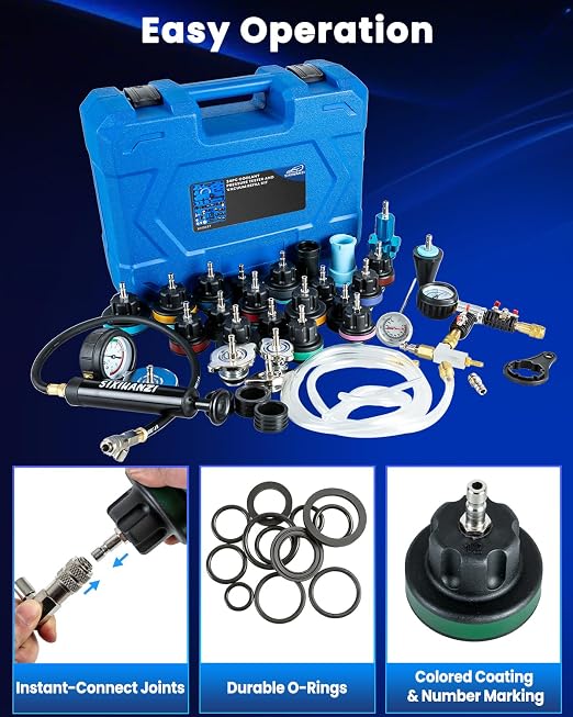 SIXIWANZI 34pc Coolant Pressure Tester and Vacuum Refill Kit with 25 Radiator Adapters, Universal Radiator Pressure Tester Kit for Automotive Cooling System Water Tank Leakage Detection
