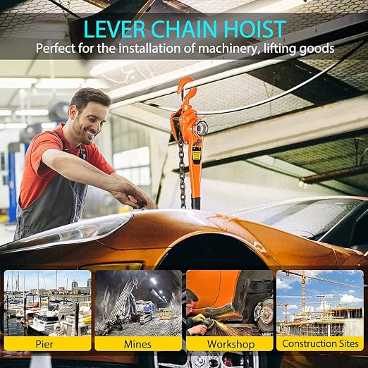 SPECSTAR Lever Chain Hoist 3/4 Ton 1650 Lbs Capacity 10 Feet with 2 Heavy Duty Hooks, Chain Come Along for Warehouse Building Automotive Machinery