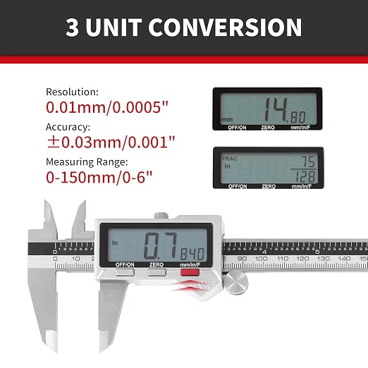 12 Inch Digital Caliper, 300mm Measuring Tool | Stainless Steel, IP54 Splash Proof Protection Design