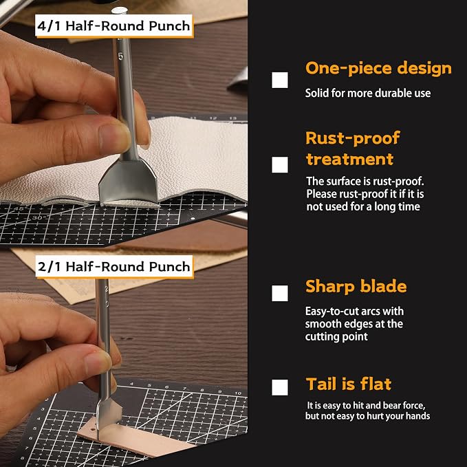 52 Shape Style Leather Hole Punch Tool for Belts, 14 Sizes Corner Punch, Half-Round Punch Set, End Punch, Punch Tool Set Hole Punch Cutter, Leather Punch Tool for Craft